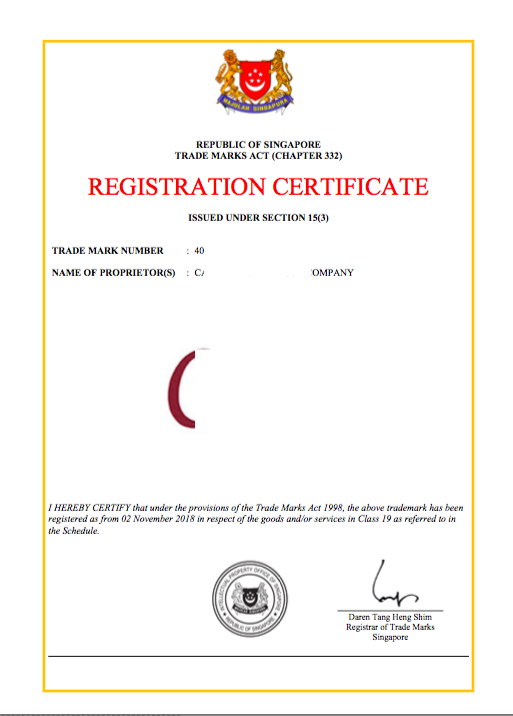 Sample Of Singapore Trademark Certificate Registration and fee of trademark renewal in Singapore